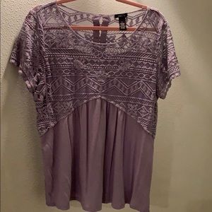 Lavender Purple Blouse with Sheer Top